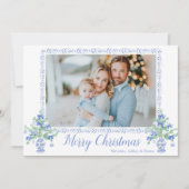 Preppy Blue Chinoiserie Kerstboom Ginger Jars Feestdagenkaart (Voorkant)