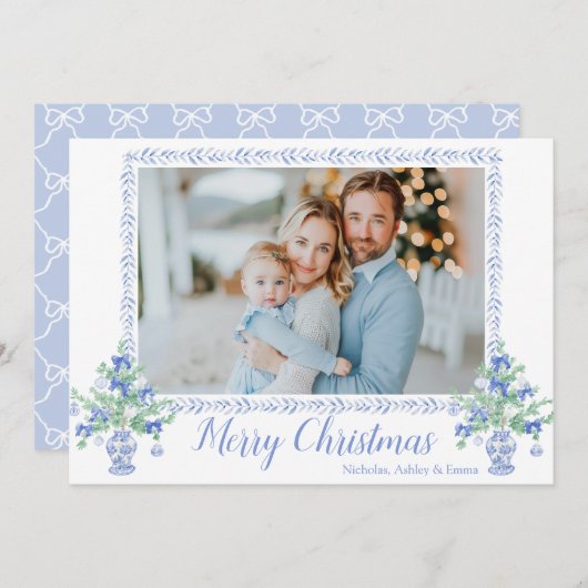 Preppy Blue Chinoiserie Kerstboom Ginger Jars Feestdagenkaart (Voorkant / Achterkant)