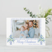 Preppy Blue Chinoiserie Kerstboom Ginger Jars Feestdagenkaart (Staand voorkant)