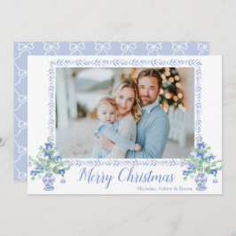 Preppy Blue Chinoiserie Kerstboom Ginger Jars Feestdagenkaart