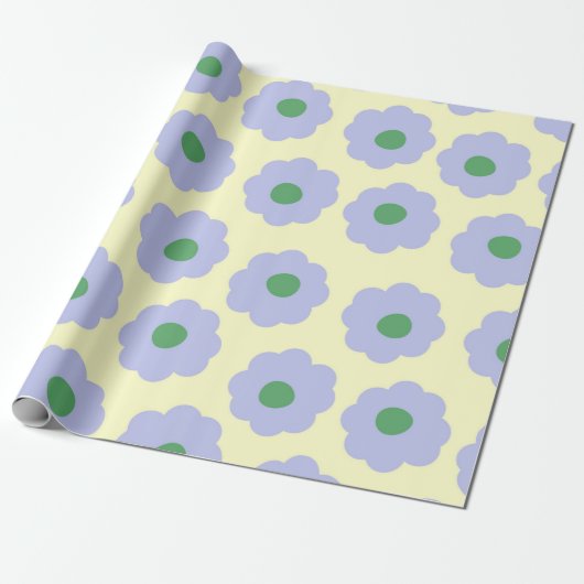 Preppy Blue Cute Hippie Flower Pattern Cadeaupapier (Uitgerold)