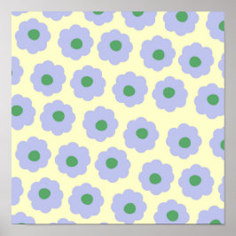Preppy Blue Cute Hippie Flower Pattern Poster