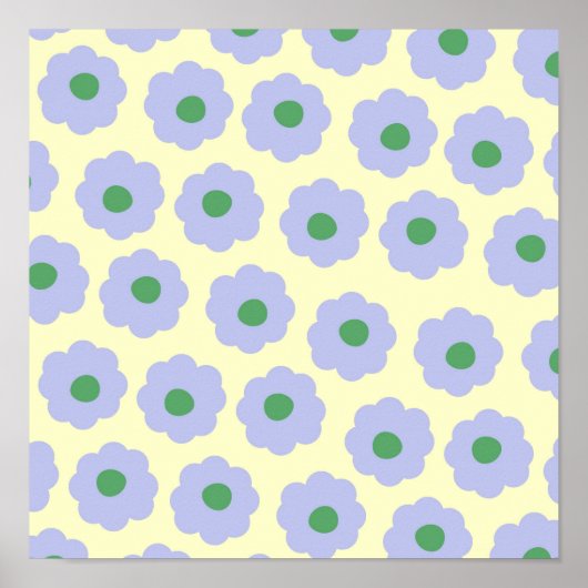 Preppy Blue Cute Hippie Flower Pattern Poster (Voorkant)