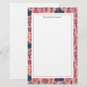Preppy Blue en Coral Pattern Briefpapier (Voorkant / Achterkant)