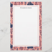 Preppy Blue en Coral Pattern Briefpapier (Voorkant)