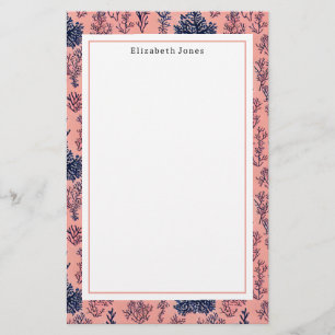 Preppy Blue en Coral Pattern Briefpapier