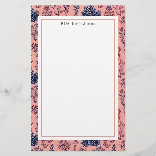 Preppy Blue en Coral Pattern Briefpapier (Voorkant)