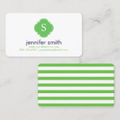 Preppy Blue en Green Monogrammed Contactkaartje (Voorkant / Achterkant)