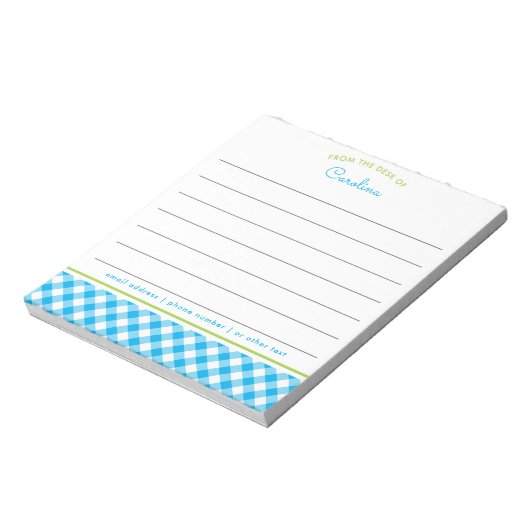 Preppy Blue en Green Script Gingham Lined Notitieb Notitieblok (Linkerzijde)