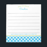 Preppy Blue en Green Script Gingham Lined Notitieb Notitieblok<br><div class="desc">Dit ontwerp kenmerkt een gingham patroon in preppy blauw en groen met lijnen voor het schrijven. Het collectie van de coördinatie van producten is te vinden in onze winkel, zazzle.com/store/doodlelulu. Neem contact met ons op als je dit ontwerp op een specifiek product moet toepassen om je eigen unieke overeenkomende object...</div>