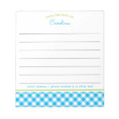 Preppy Blue en Green Script Gingham Lined Notitieb Notitieblok (Voorkant)