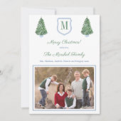Preppy Blue en Green Tartan Kerstboom Foto Feestdagenkaart (Voorkant)