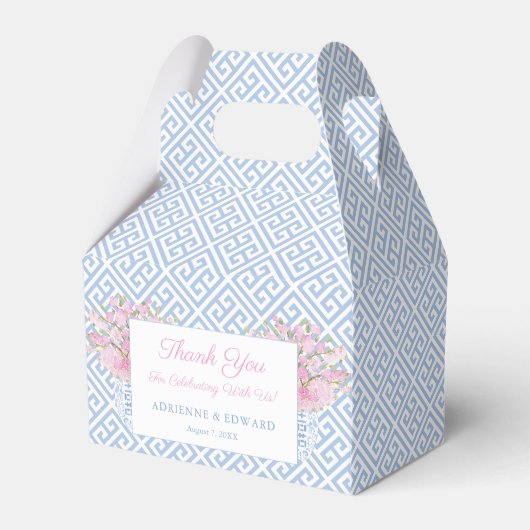 Preppy Blue en roze Chinoiserie Chic Wedding Bedankdoosjes (Voorkant Zijde)