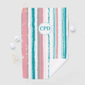 Preppy Blue en roze gestreept Golf Golfhanddoek (Insitu)