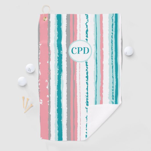 Preppy Blue en roze gestreept Golf Golfhanddoek (Insitu)