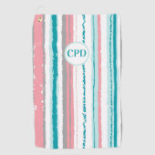 Preppy Blue en roze gestreept Golf Golfhanddoek (Voorkant)