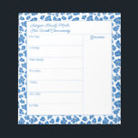 Preppy Blue en White Animal Print Meal Planner Notitieblok<br><div class="desc">Een ontwerper voor de kerkmaaltijdplanner/wekelijkse activiteitenplanner die u bij voorkeur met uw eigen tekst kunt aanpassen. Het ontwerp is voorzien van een blauwe en witte rand van het Leopard-afdrukpatroon en de velden van de sjabloon waarmee u de tekst kunt aanpassen.</div>