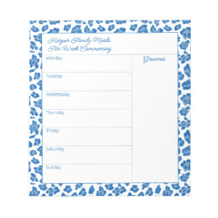 Preppy Blue en White Animal Print Meal Planner Notitieblok