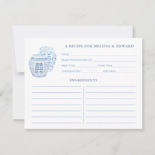 Preppy Blue en White Ginger Jars Recipcard Kaart (Voorkant)