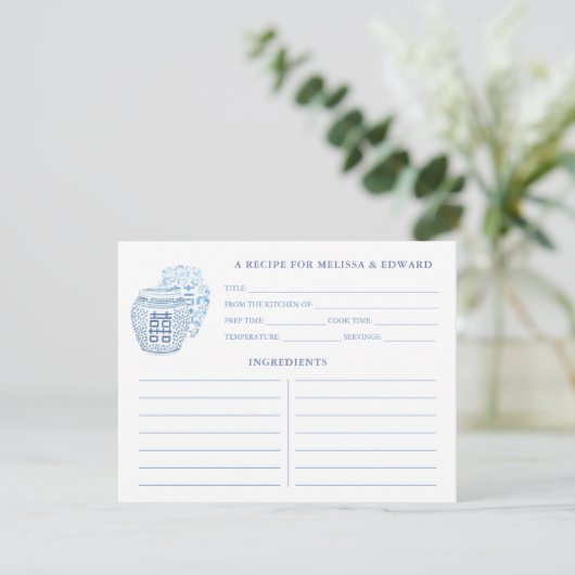 Preppy Blue en White Ginger Jars Recipcard Kaart (Staand voorkant)