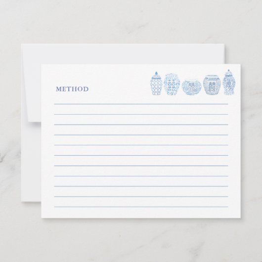 Preppy Blue en White Ginger Jars Recipcard Kaart (Achterkant)