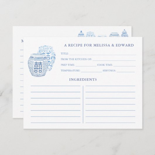 Preppy Blue en White Ginger Jars Recipcard Kaart (Voorkant / Achterkant)