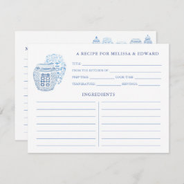 Preppy Blue en White Ginger Jars Recipcard Kaart