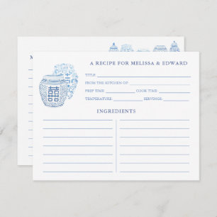 Preppy Blue en White Ginger Jars Recipcard Kaart