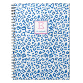 Preppy Blue en White Leopard Print Monogramed Notitieboek (Voorkant)