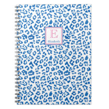 Preppy Blue en White Leopard Print Monogramed