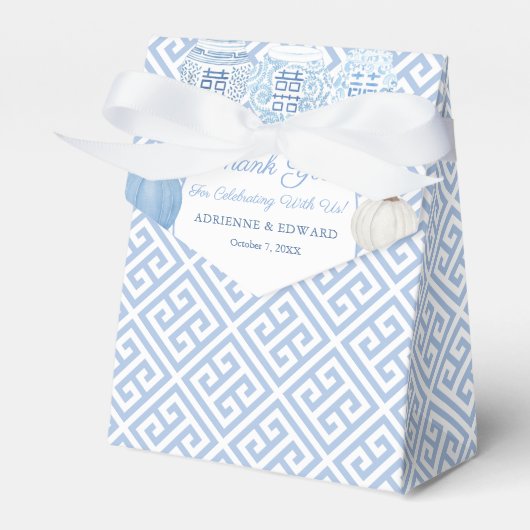 Preppy Blue en White Pumpkins Greek Key Weddenscha Bedankdoosjes (Voorkant Zijde)