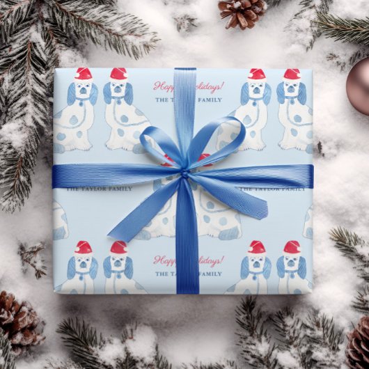 Preppy Blue en White Staffordshire Dogs Kerstmis Cadeaupapier