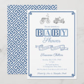 Preppy Blue en White  Toys Baby shower Party Kaart (Voorkant / Achterkant)