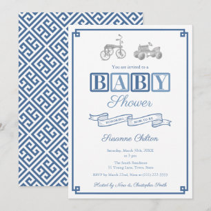 Preppy Blue en White  Toys Baby shower Party Kaart