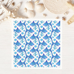 Preppy Blue Fish Patroon Kuststijl Servet