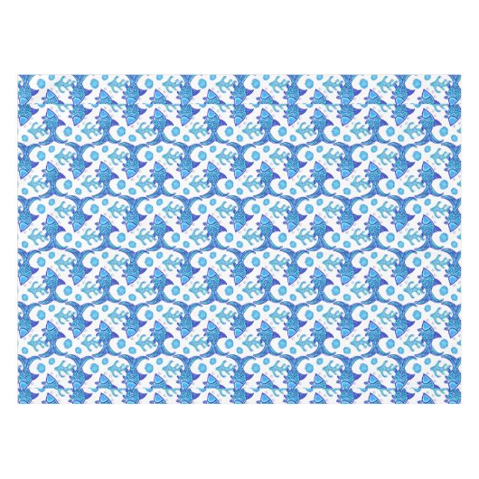 Preppy Blue Fish Pattern Coastal Beach House Boat Tafelkleed (Voorkant (Horizontaal))