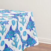 Preppy Blue Fish Pattern Coastal Beach House Boat Tafelkleed (Voorbeeld)