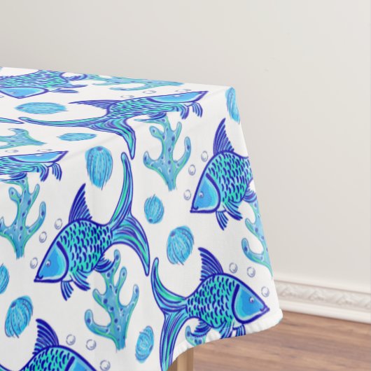Preppy Blue Fish Pattern Coastal Beach House Boat Tafelkleed (Voorbeeld)
