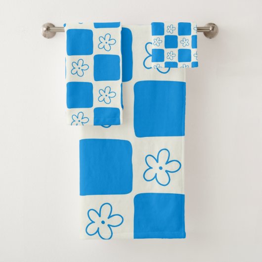 Preppy Blue Flower geruit patroon Bad Handdoek (Insitu)