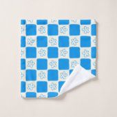 Preppy Blue Flower geruit patroon Bad Handdoek (Wasdoekje)
