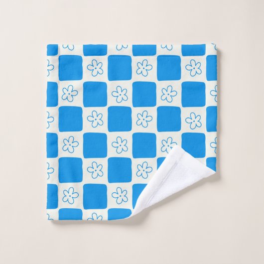 Preppy Blue Flower geruit patroon Bad Handdoek (Wasdoekje)