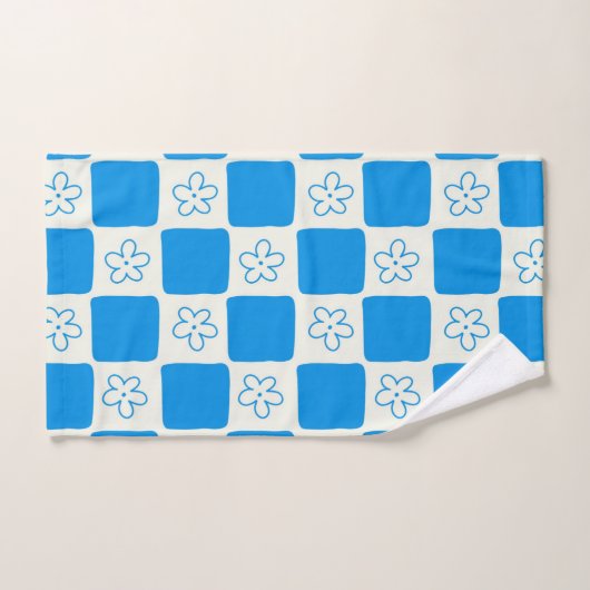 Preppy Blue Flower geruit patroon Bad Handdoek (Handdoek)