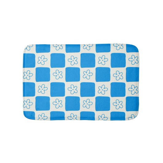 Preppy Blue Flower geruit patroon Badmat (Voorkant)