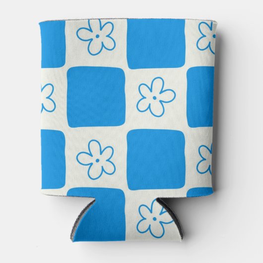 Preppy Blue Flower geruit patroon Blikjeskoeler (Voorkant)