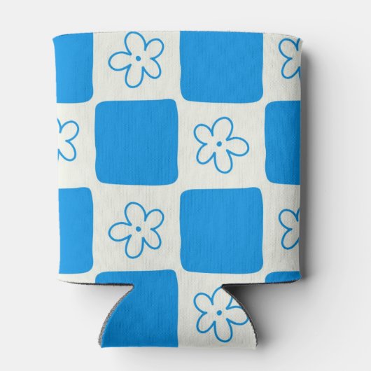 Preppy Blue Flower geruit patroon Blikjeskoeler (Achterkant)