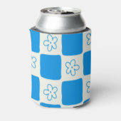 Preppy Blue Flower geruit patroon Blikjeskoeler (Blikje Achterkant)