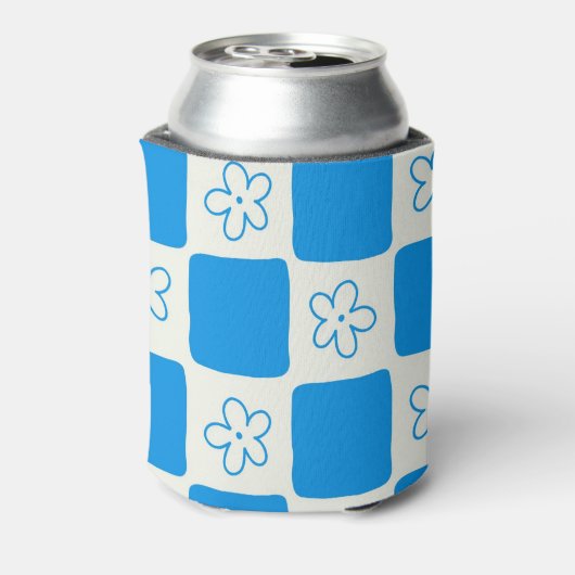 Preppy Blue Flower geruit patroon Blikjeskoeler (Blikje Achterkant)