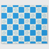 Preppy Blue Flower geruit patroon Cadeaupapier (Vlak)