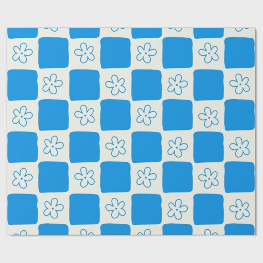 Preppy Blue Flower geruit patroon Cadeaupapier (Vlak)