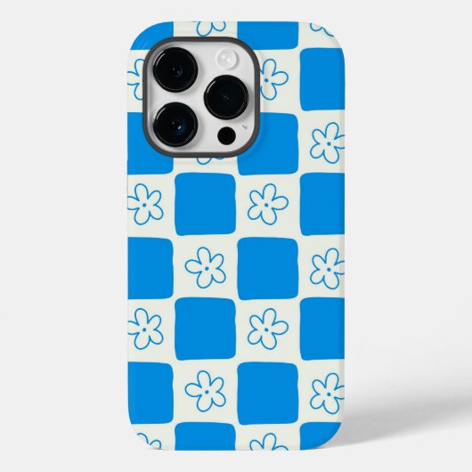 Preppy Blue Flower geruit patroon Case-Mate iPhone Case (Achterkant)